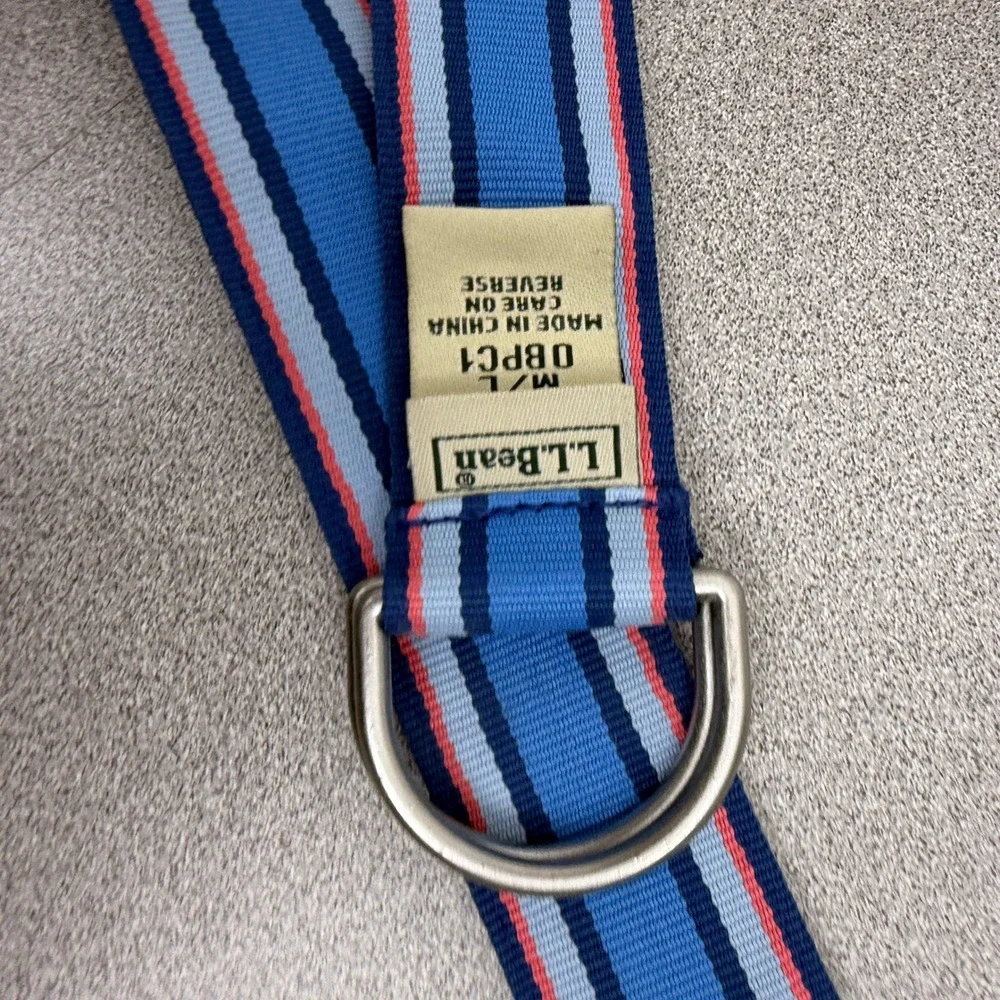 L.L.Bean Belt Unisex Medium Blue Striped D-Ring Webbing Casual Outdoor